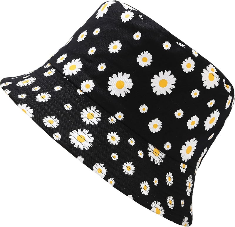 EYBF Flower Reversible Bucket Hat Cotton Summer Travel Beach Sun Hats Emboridery for Women Men - Image 2